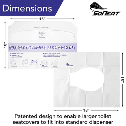 SoNeat Paper Toilet Seat Covers - Disposable Virgin Paper - 2 Packs of 100 - Half-Fold Toilet Seat Cover - Flushable Paper and Commercial Toilet Seat Cover, Regular