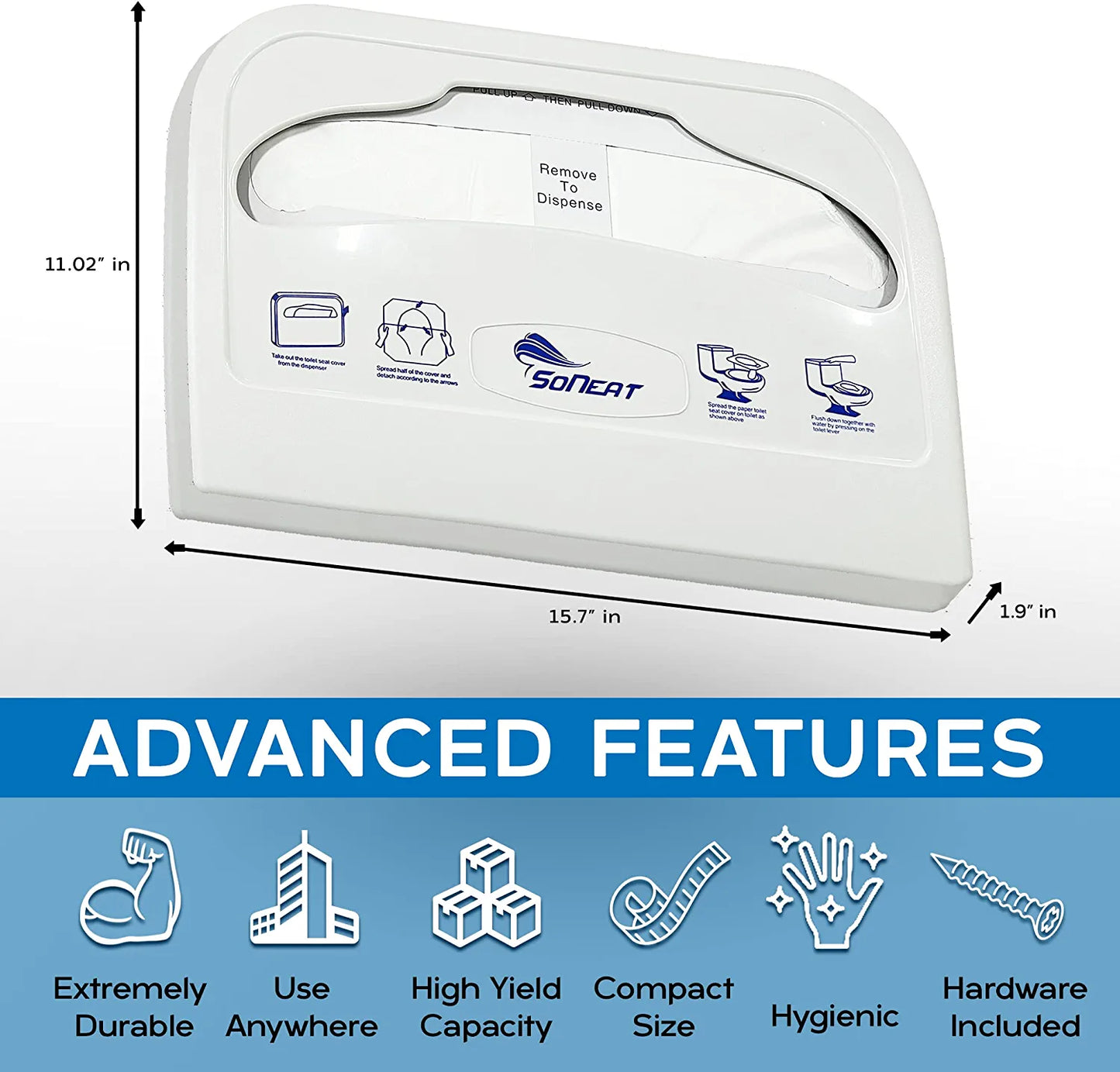 SoNeat Toilet Seat Cover Dispenser - Wall Mount Plastic Dispenser for Disposable Half Fold Toilet Seat Liner - Heavy Duty, Portable, Lightweight Holder for Commercial and Residential Use