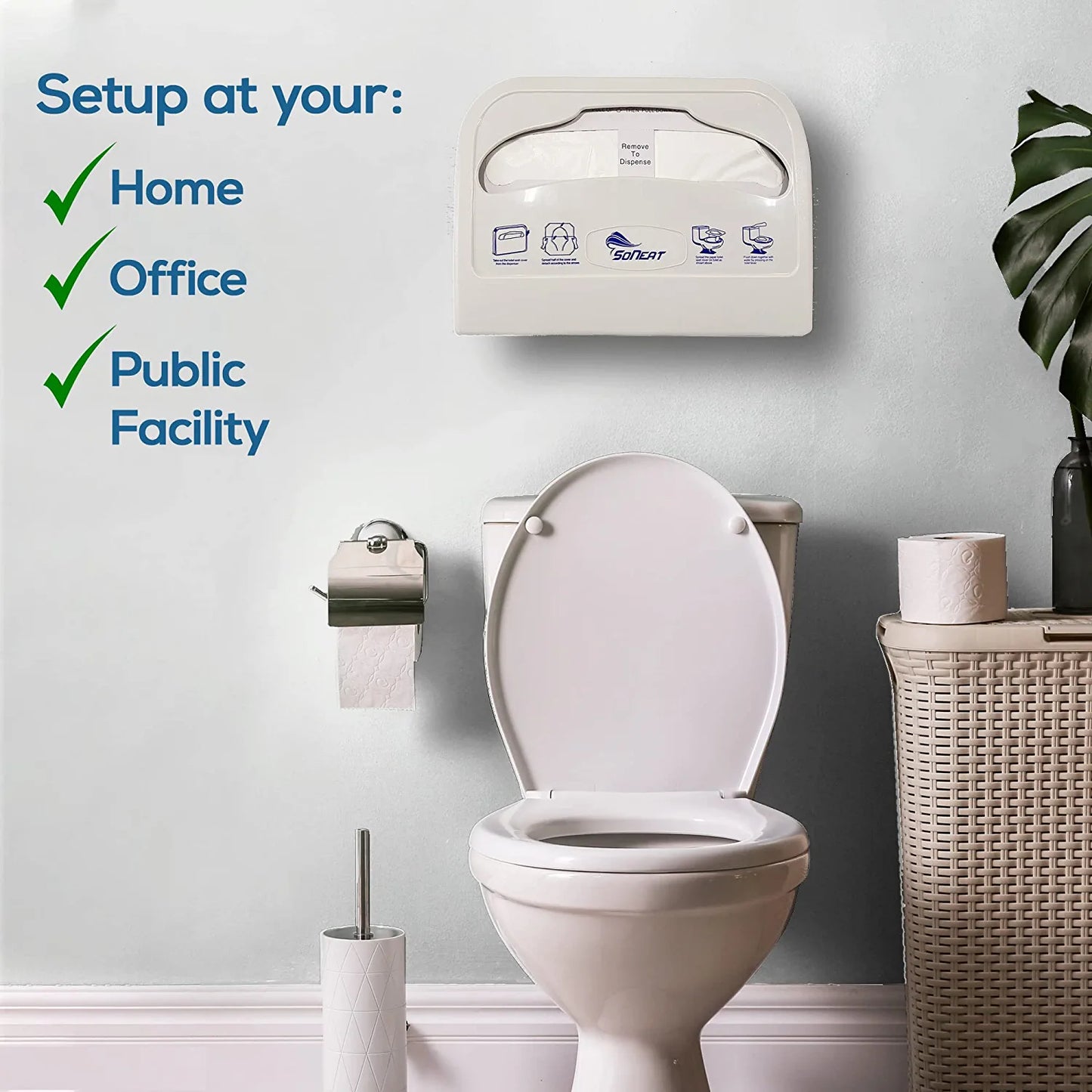 SoNeat Toilet Seat Cover Dispenser - Wall Mount Plastic Dispenser for Disposable Half Fold Toilet Seat Liner - Heavy Duty, Portable, Lightweight Holder for Commercial and Residential Use