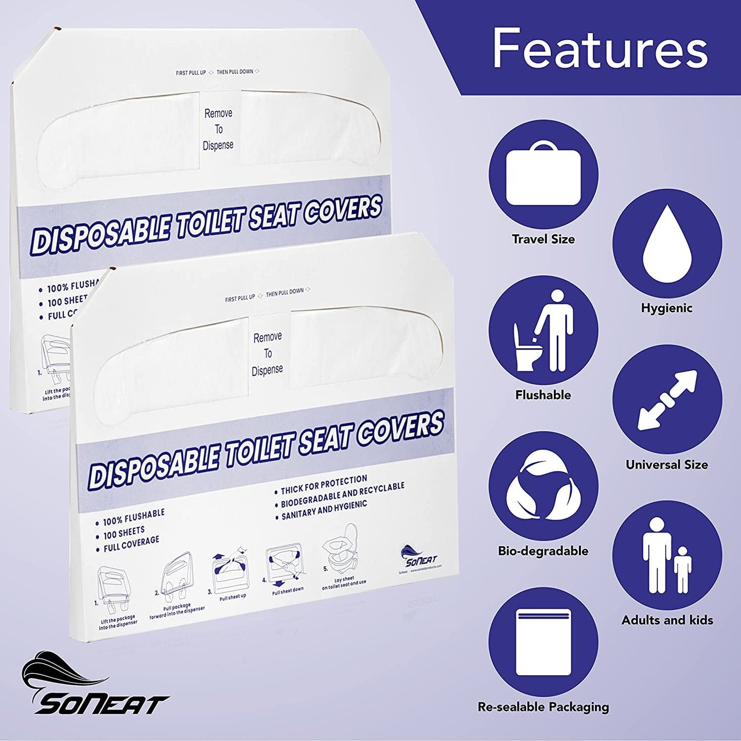 SoNeat Paper Toilet Seat Covers - Disposable Virgin Paper - 4 Packs of 100 - Half-Fold Toilet Seat Cover - Flushable Paper and Commercial Toilet Seat Cover, Regular