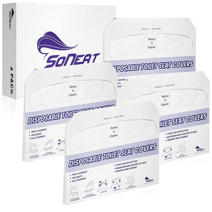 SoNeat Paper Toilet Seat Covers - Disposable Virgin Paper - 4 Packs of 100 - Half-Fold Toilet Seat Cover - Flushable Paper and Commercial Toilet Seat Cover, Regular