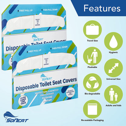 SoNeat Paper Toilet Seat Covers - Disposable Virgin Paper - 2 Packs of 100 - Half-Fold Toilet Seat Cover - Flushable Paper and Commercial Toilet Seat Cover, Colorful