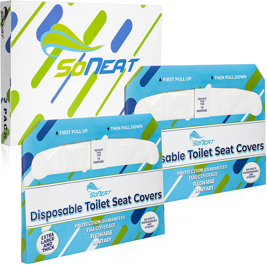 SoNeat Paper Toilet Seat Covers - Disposable Virgin Paper - 2 Packs of 100 - Half-Fold Toilet Seat Cover - Flushable Paper and Commercial Toilet Seat Cover, Colorful